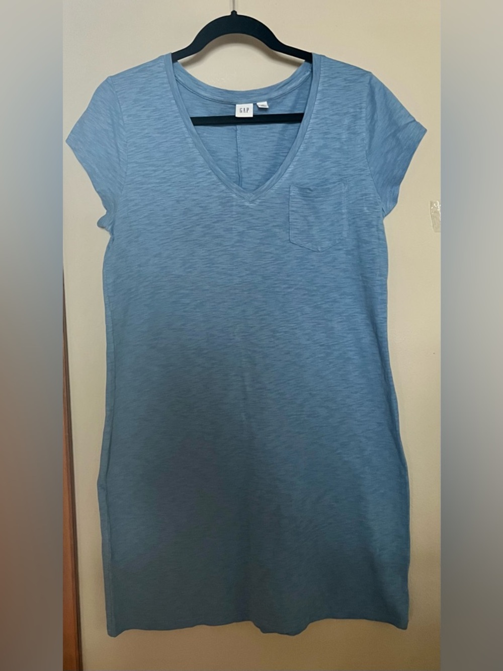 GAP Women's Light Blue V-Neck Pocket T-Shirt Dress  Sz M
